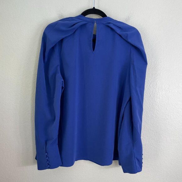 NEW Express Womens Large Royal Blue Pleated Shoulder Blouse Long Sleeve Shirt - Picture 9 of 10